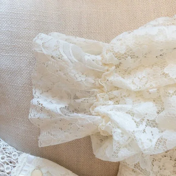 Vintage Ivory Lace Top Sheer Long Sleeve Victorian Style Blouse Boho Chic - Picture 5 of 7